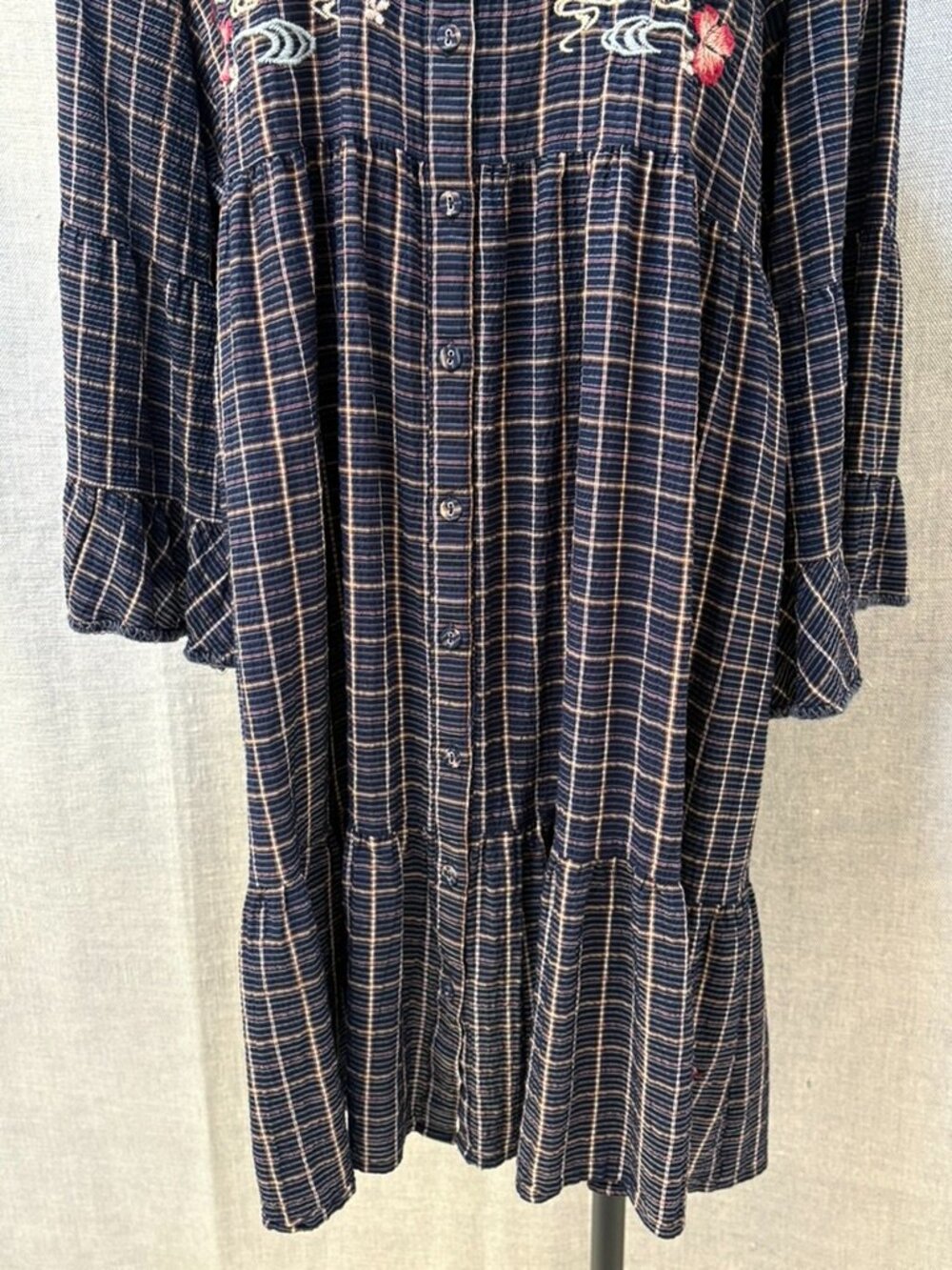 Johnny Was Emiko Easy Tiered Dress, Navy Plaid XL - Picture 9 of 16